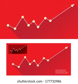 white Business graph and chart on red background. vector illustration