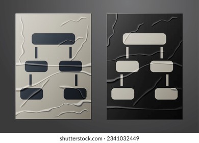 White Business hierarchy organogram chart infographics icon isolated on crumpled paper background. Corporate organizational structure graphic elements. Paper art style. Vector