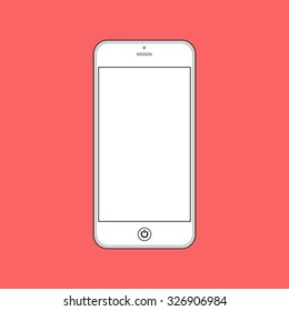 White Business Phone with blank white screen on red background.  Illustration Similar To iPhone.