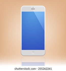 White Business Phone with blue screen and reflection. Illustration Similar To iPhone.