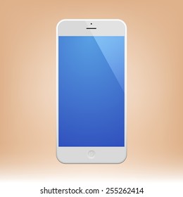 White Business Phone with blue screen and reflection. Illustration Similar To iPhone.