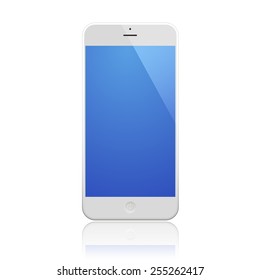 White Business Phone and with blue screen and reflection. Illustration Similar To iPhone.