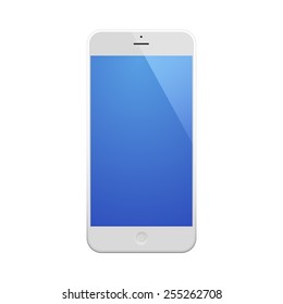 White Business Phone with blue screen and reflection. Illustration Similar To iPhone.