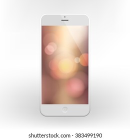 White Business Phone with  bokeh background on screen.  Illustration Similar To iPhone.