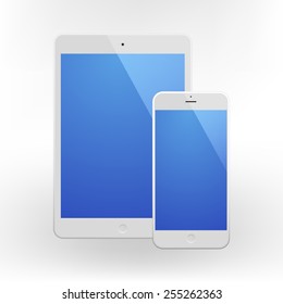 White Business Phone and White tablet with blue screen. Illustration Similar To iPhone iPad.