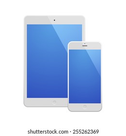 White Business Phone and White tablet with blue screen. Illustration Similar To iPhone iPad.