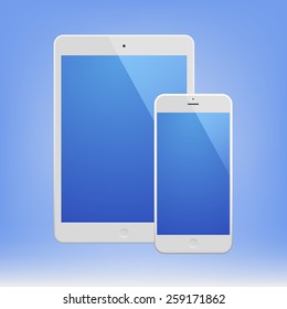 White Business Phone and White tablet with blue screen. Illustration Similar To iPhone, iPad.