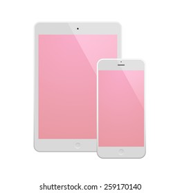 White Business Phone and White tablet with pink screen. Illustration Similar To iPhone, iPad.