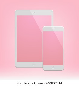 White Business Phone and White tablet with pink screen. Illustration Similar To iPhone iPad.