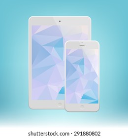 White Business Phone and White tablet with triangle background. Illustration Similar To iPhone, iPad.