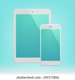 White Business Phone and White tablet with turquoise screen. Illustration Similar To iPhone, iPad.