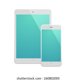 White Business Phone and White tablet with turquoise screen. Illustration Similar To iPhone iPad.