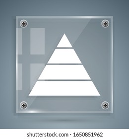White Business pyramid chart infographics icon isolated on grey background. Pyramidal stages graph elements. Square glass panels. Vector Illustration