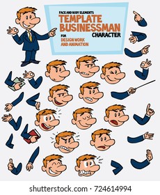 White businessman. Face and body elements, parts of body template for design work and animation. Vector illustration to Isolated and funny cartoon character.