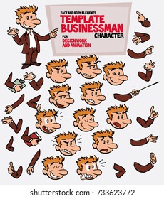 White businessman. Face and body elements, parts of body template for design work and animation. Vector illustration to Isolated and funny cartoon character.
