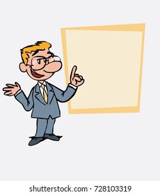 White businessman with glasses relaxed, speak content. 
