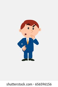 White businessman. Vector illustration isolated in a funny cartoon style. The character is doubting.
