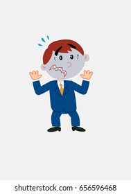 White businessman. Vector illustration isolated in a funny cartoon style. The character is terrified at something.