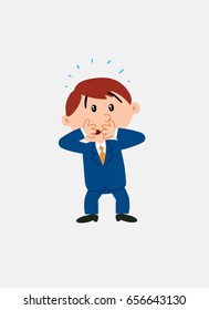 White businessman. Vector illustration isolated in a funny cartoon style. The character is surprised and worried.