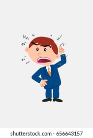 White businessman. Vector illustration isolated in a funny cartoon style. The character is angry while raising the finger, menacing.

