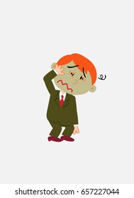 White businessman. Vector illustration isolated in a funny cartoon style. The character is sick, something dizzy.