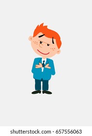 White businessman. Vector illustration isolated in a funny cartoon style. The character stands idly by, distracted.