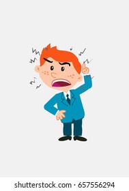 White businessman. Vector illustration isolated in a funny cartoon style. The character is angry while raising the finger, menacing.