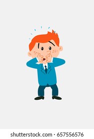White businessman. Vector illustration isolated in a funny cartoon style. The character is surprised and worried.