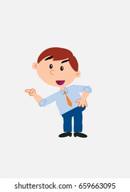 White businessman. Vector illustration isolated in a funny cartoon style. The character is in an incisive posture, in a positive attitude.
