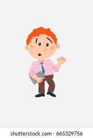 White businessman. Vector illustration isolated in a funny cartoon style. The character is surprised by something at his side; Has a document in his hand.