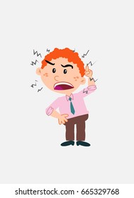 White businessman. Vector illustration isolated in a funny cartoon style. The character is angry while raising the finger, menacing.