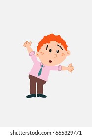 White businessman. Vector illustration isolated in a funny cartoon style. The character is somewhat alarmed, looking at his side.