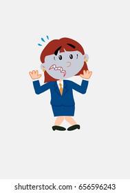 White businesswoman. Vector illustration isolated in a funny cartoon style. The character is terrified at something.