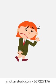 White businesswoman. Vector illustration isolated in a funny cartoon style. The character is very tired and somewhat dizzy.
