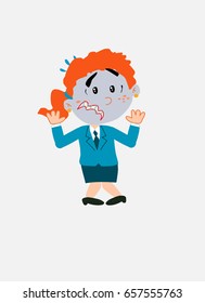 White businesswoman. Vector illustration isolated in a funny cartoon style. The character is terrified at something.