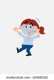 White businesswoman. Vector illustration isolated in a funny cartoon style. The character is terrified.