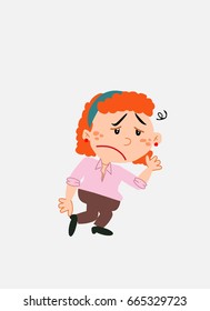 White businesswoman. Vector illustration isolated in a funny cartoon style. The character is very tired and somewhat dizzy.