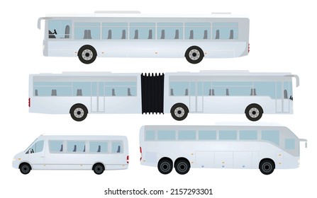 White busses set. vector illustration