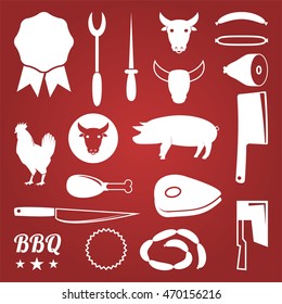 White Butcher Meat Shop Vector Objects