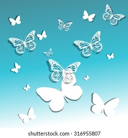 White butterflies flying. Vector