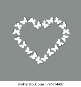 White butterflies forming a heart, wall decoration in vector