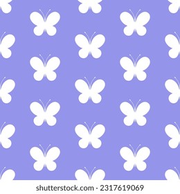 White butterflies on blue background. Vector seamless pattern. Best for textile, print, wallpapers, and wedding decoration.