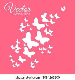 White butterflies on a pink background. Vector illustration.