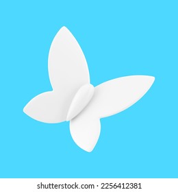 White butterfly flying insect with ornamental wings abstract bow 3d icon realistic vector illustration. Cute premium flight bug minimalist spring summer elegance decor element isometric figure design