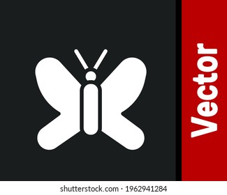 White Butterfly icon isolated on black background.  Vector