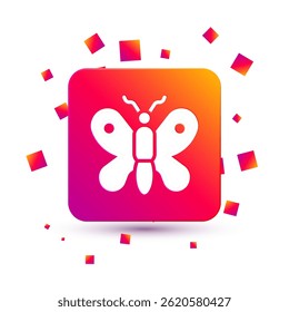 White Butterfly icon isolated on white background. Square color button. Vector