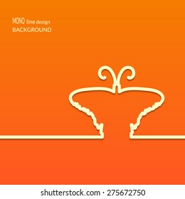 White butterfly mark symbol and icon for vernal design concept and web graphic on orange background. Vector illustration.