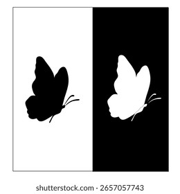 white butterfly on black background, Butterfly silhouette, black butterfly on white background 