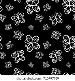 White Butterfly on Black Background. Vector Illustration.
