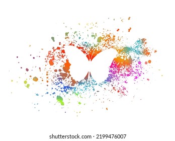 White butterfly on a colored blot. Vector illustration